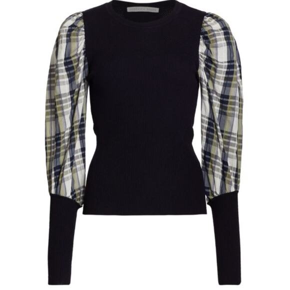 Veronica Beard Leila Wool Rib-Knit & Plaid Sweater - Picture 1 of 7